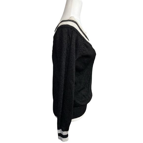 Mary Jane Marcasiano Beaded Sweater Black White Large NWT - Picture 6 of 8